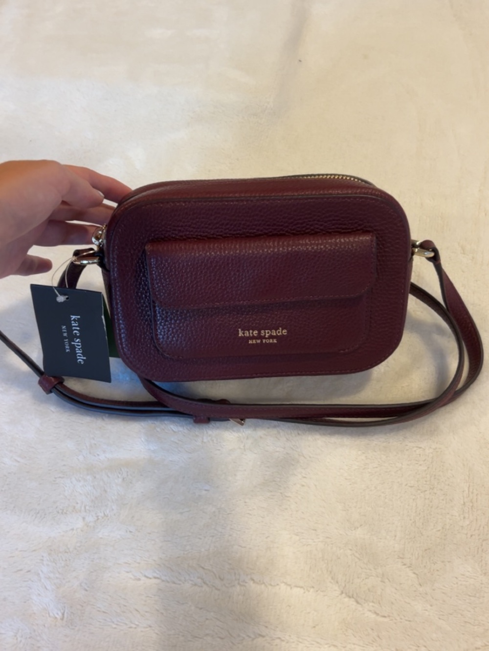 Kate Spade New York Ava Pebbled Leather Crossbody Burgundy NWT - Picture 1 of 5